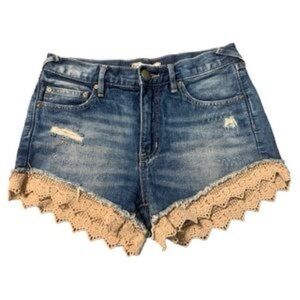 Free People Denim Shorts with Beige Lace
